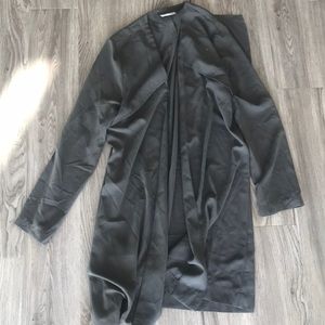 Olive colored long sleeve long duster